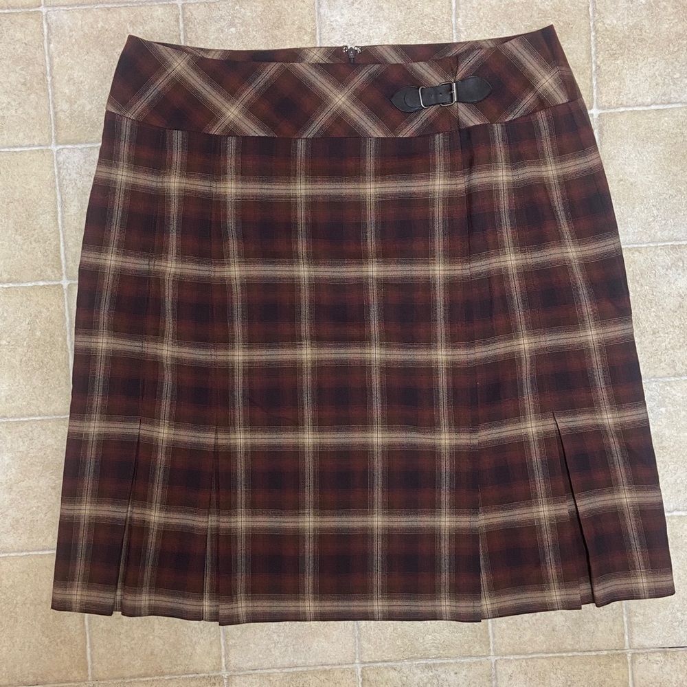 Stretch Jones Wear Brown Plaid A-Line Skirt with Bow Size 18 - Picture 2 of 8
